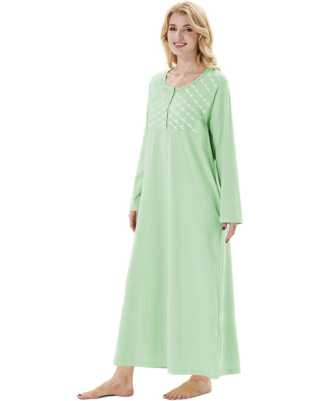 Embroidered Night Gown In Mint PIMA