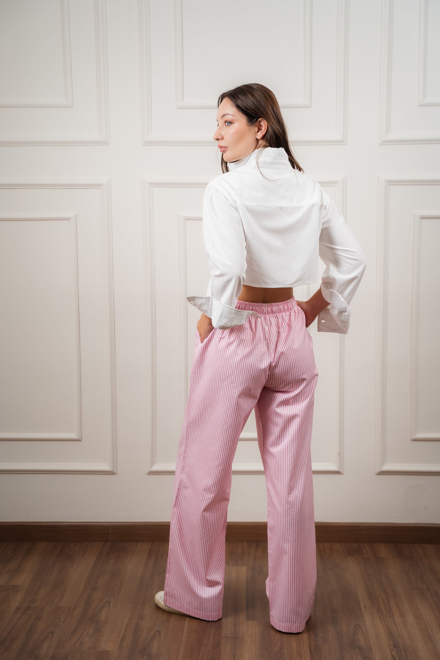 Straight-Leg Striped Trousers In Pink