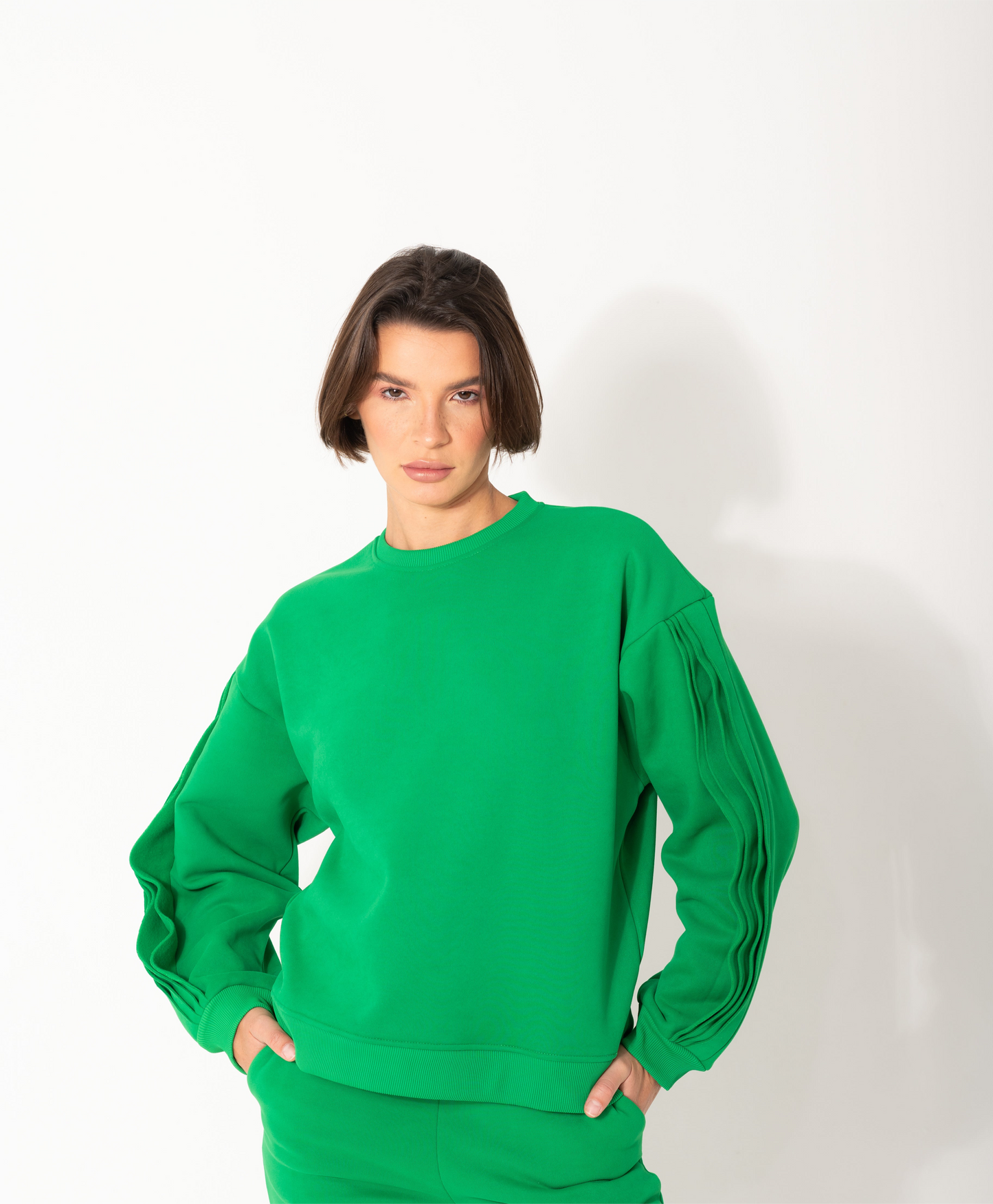 Ruffled Sleeves hoodie In Green