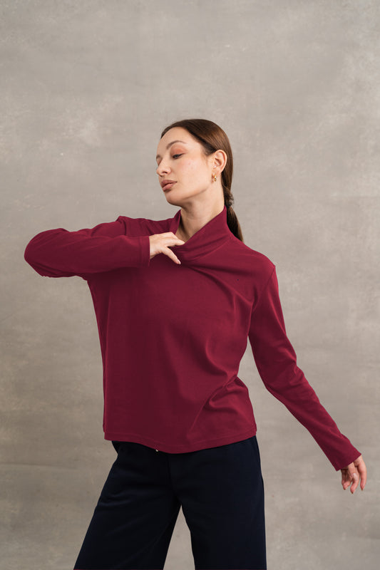 Turtle Neck Top In Dark Red