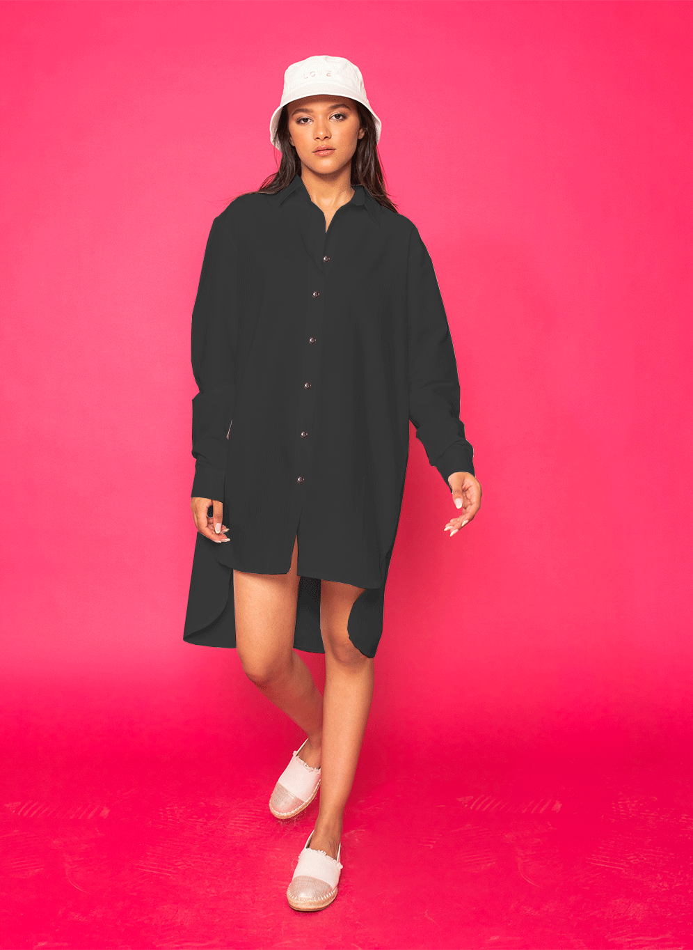 Oversized Shirt Dress In Black