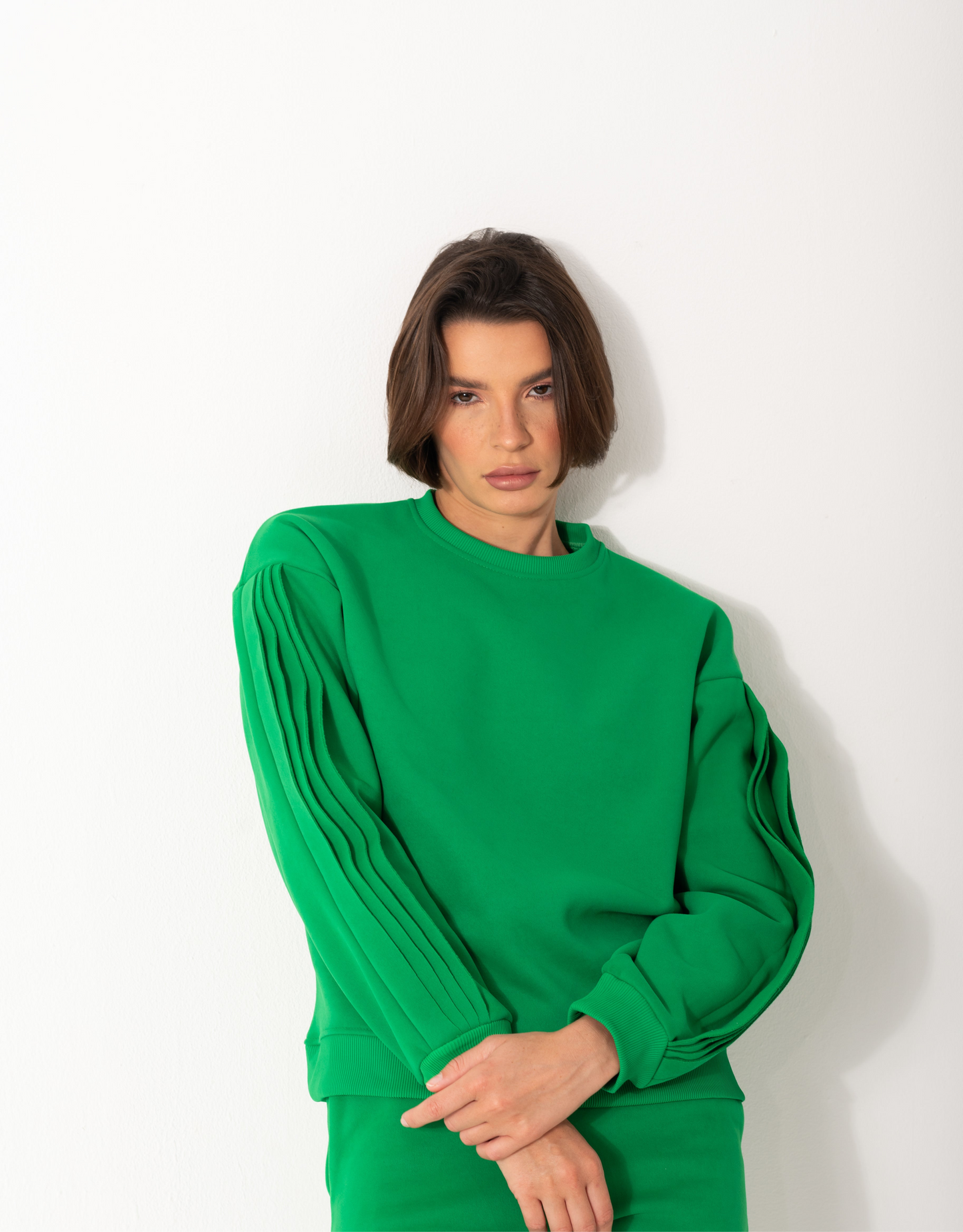 Ruffled Sleeves hoodie In Green