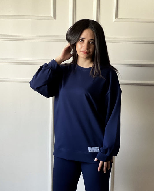 Long Sleeved Top In Cotton | Navy