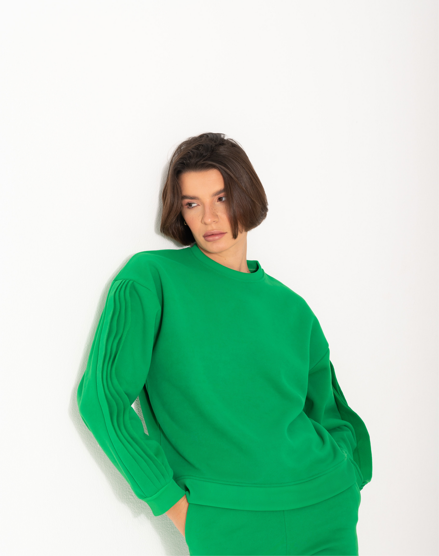 Ruffled Sleeves hoodie In Green