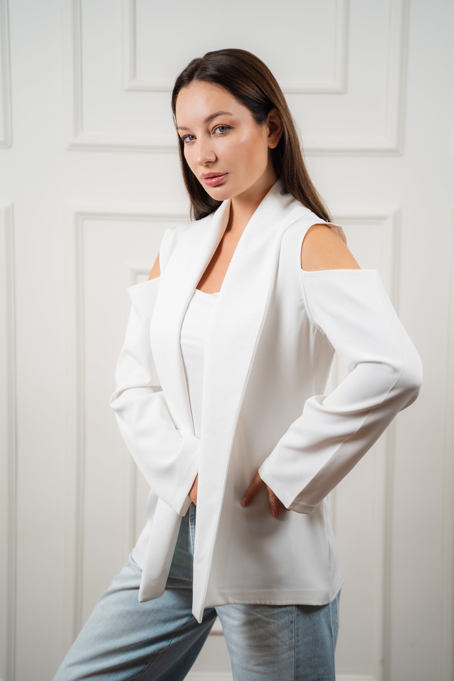 Draped Shoulder Blazer- Off White