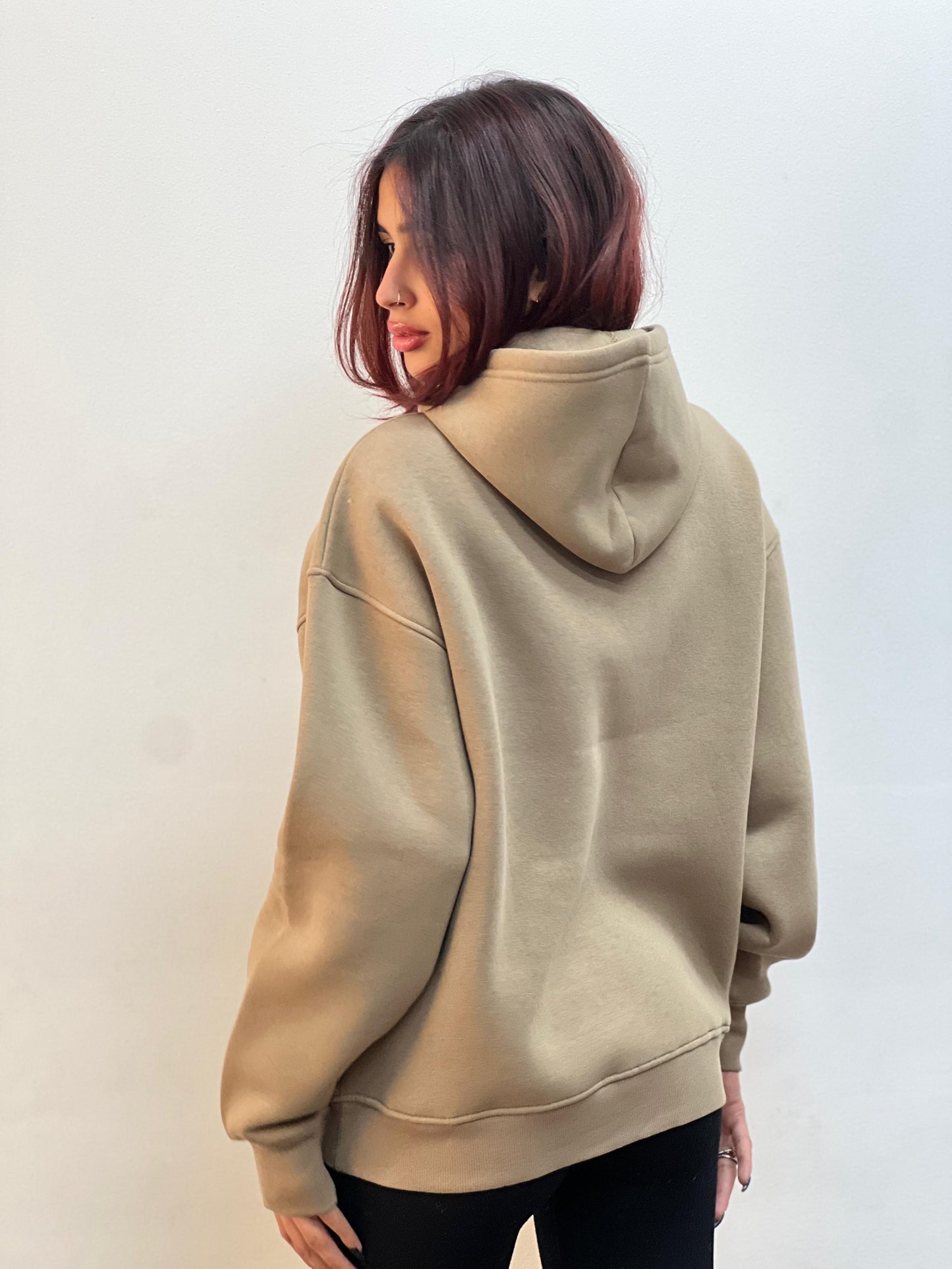 Basic Melton Hoodie In Camel