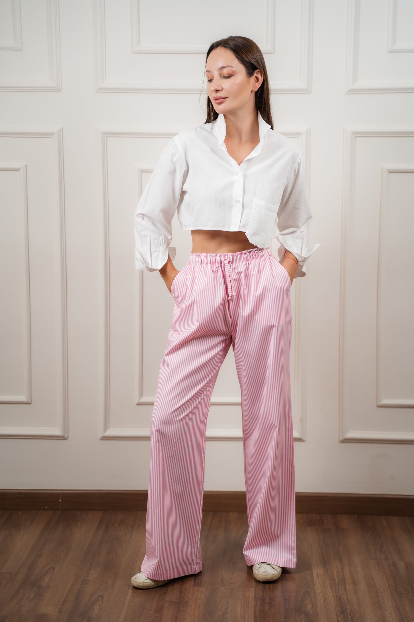 Straight-Leg Striped Trousers In Pink