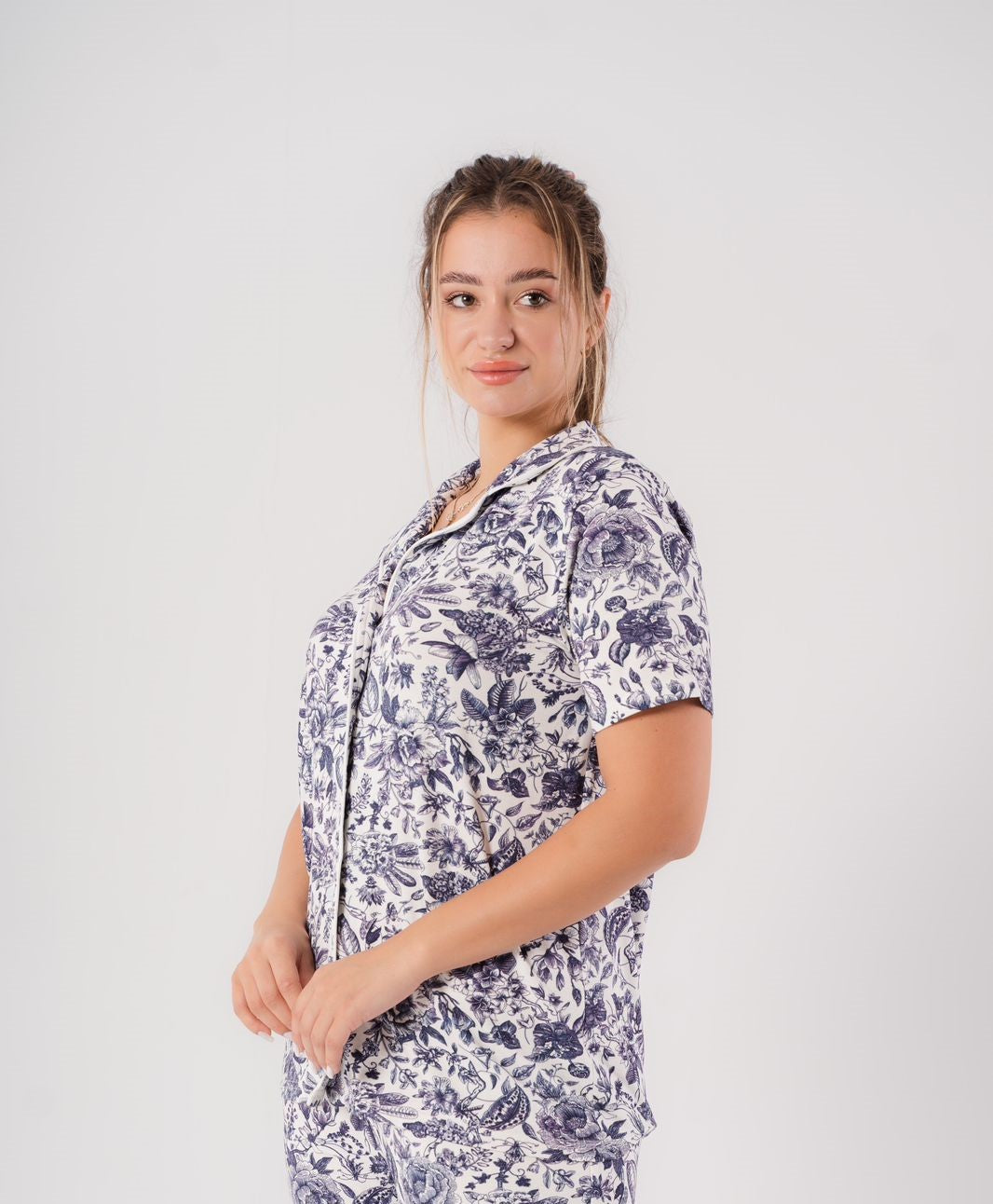 Floral Pajama Top In Navy