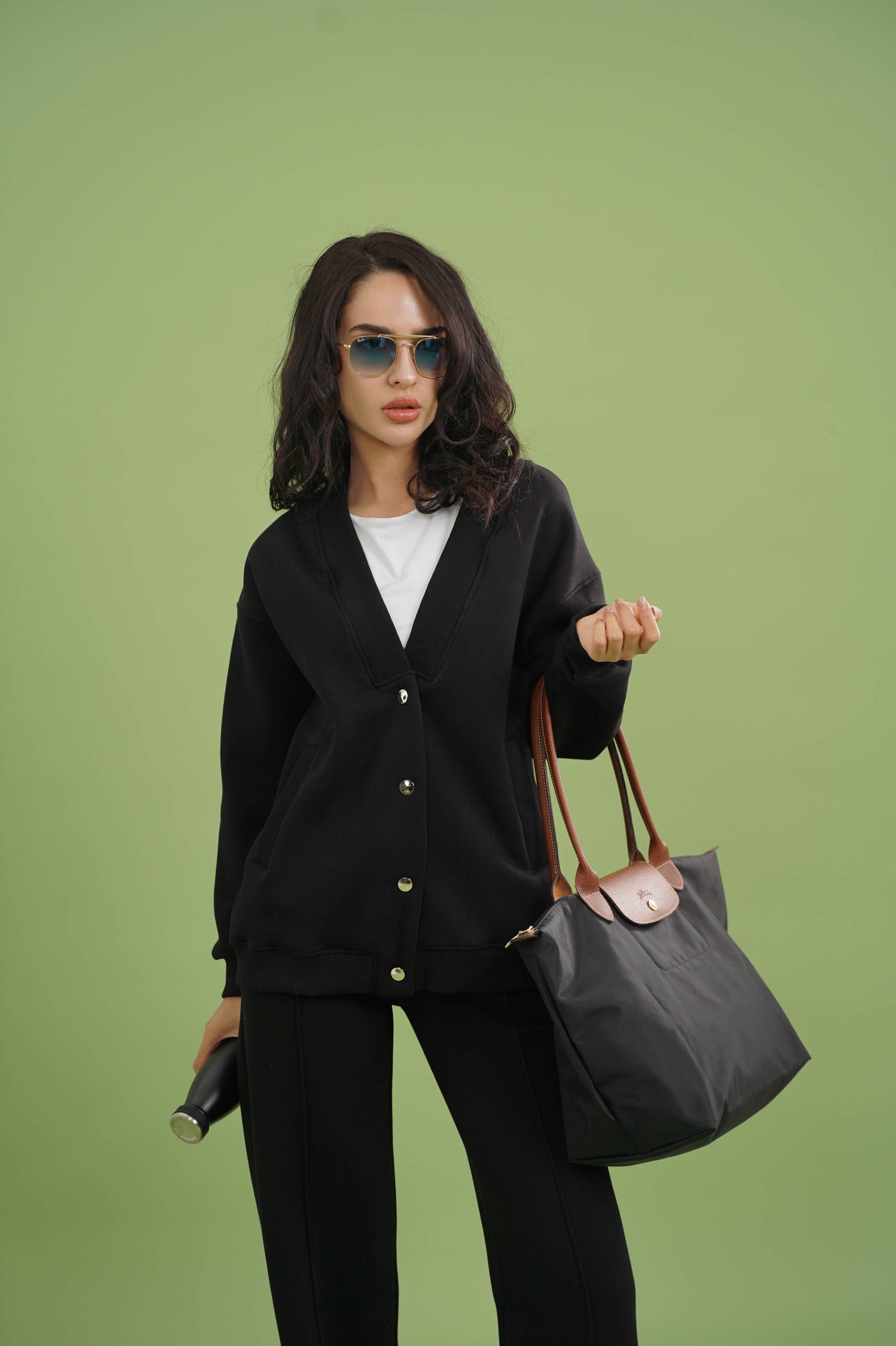 Dropped Shoulder Button Jacket | Black