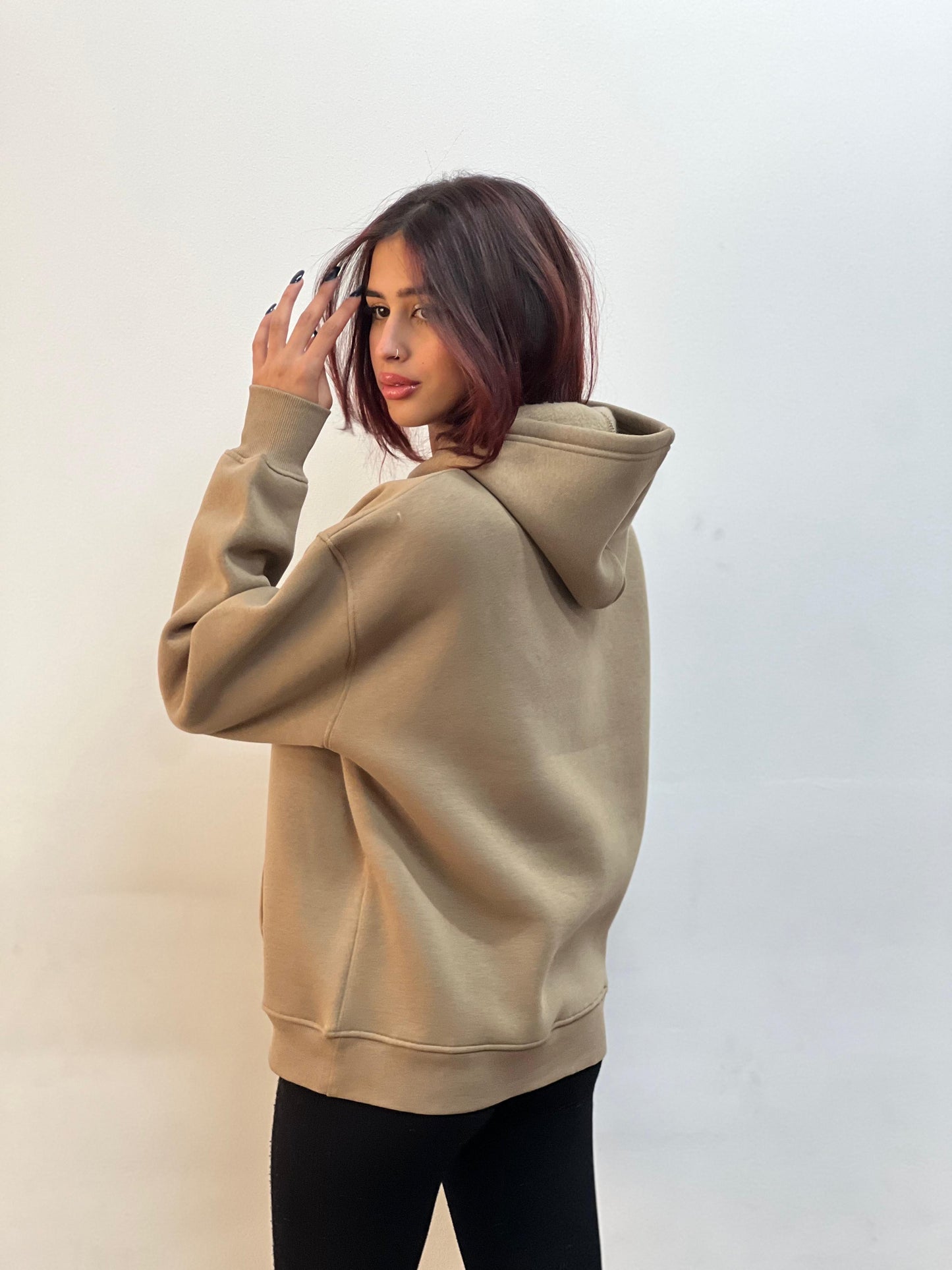 Basic Melton Hoodie In Camel