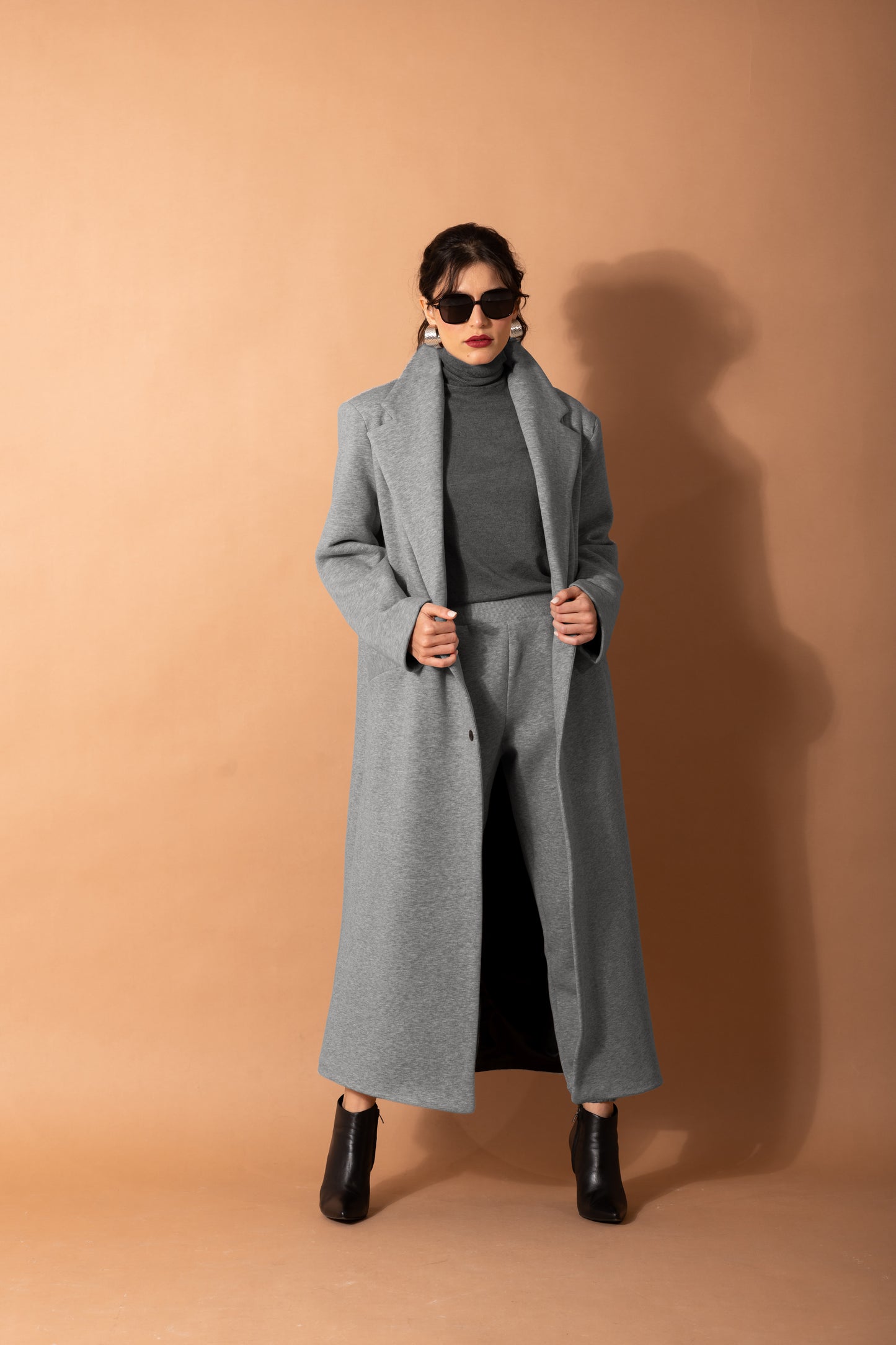 Long Fleece Coat In Gray