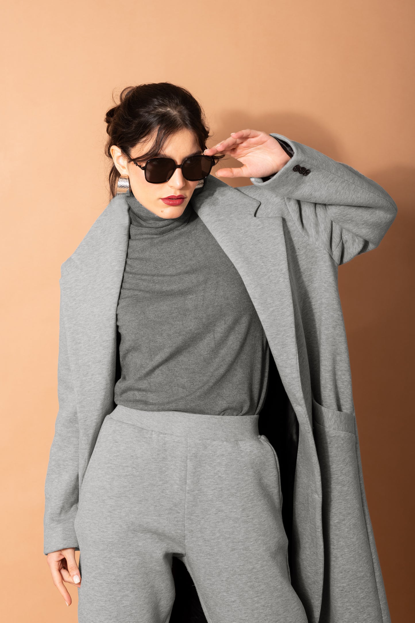 Long Fleece Coat In Gray