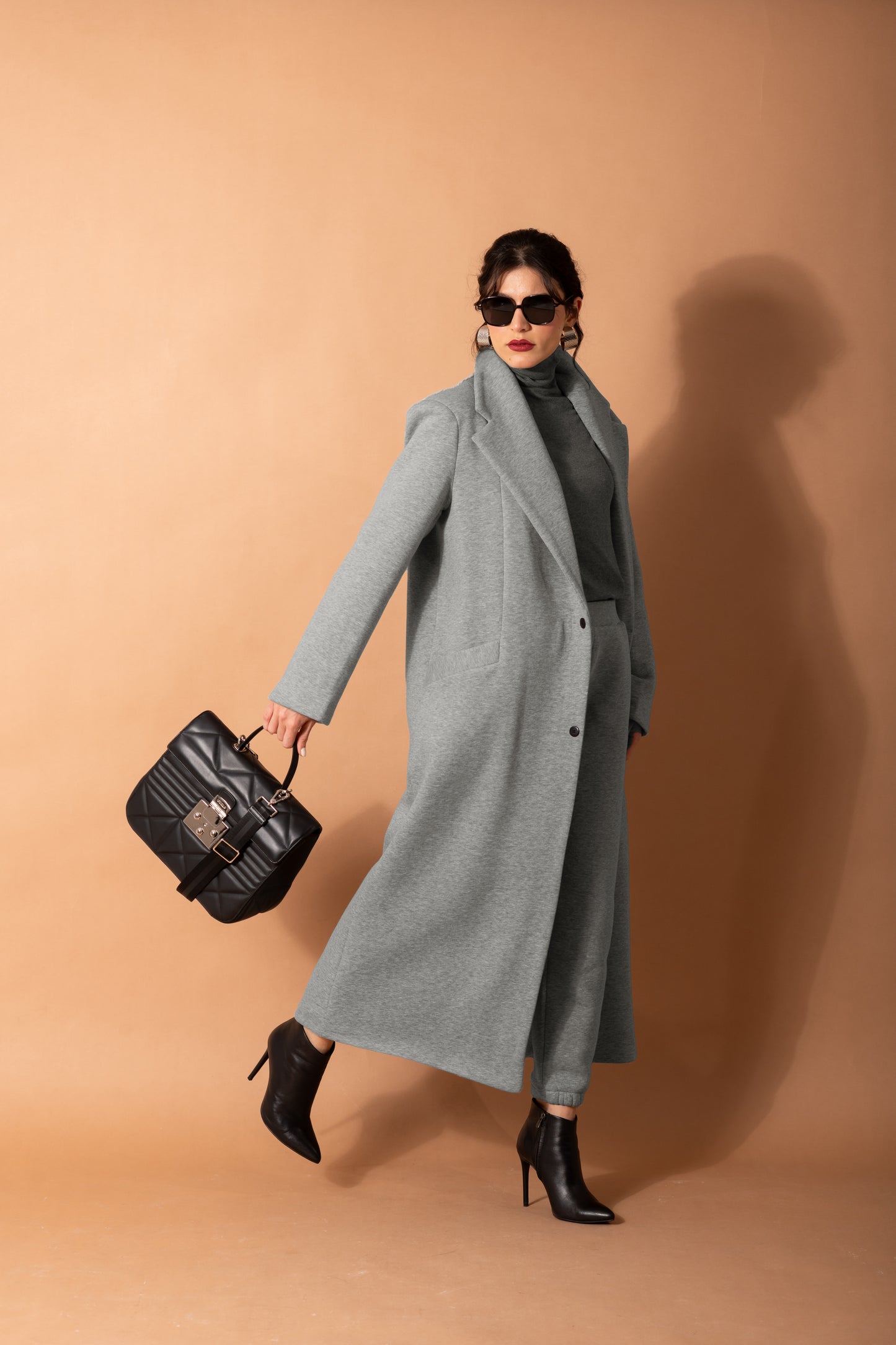 Long Fleece Coat In Gray