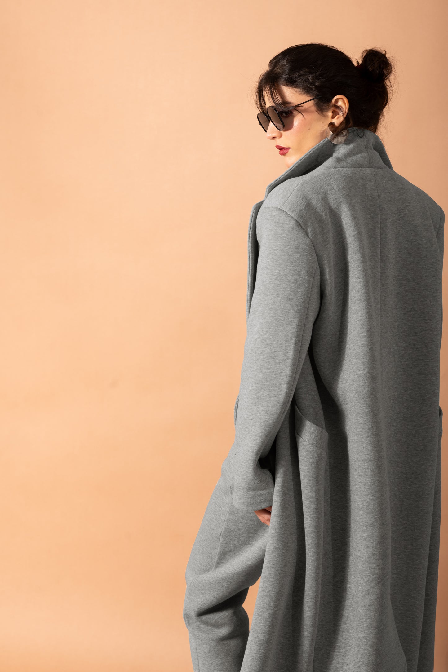 Long Fleece Coat In Gray