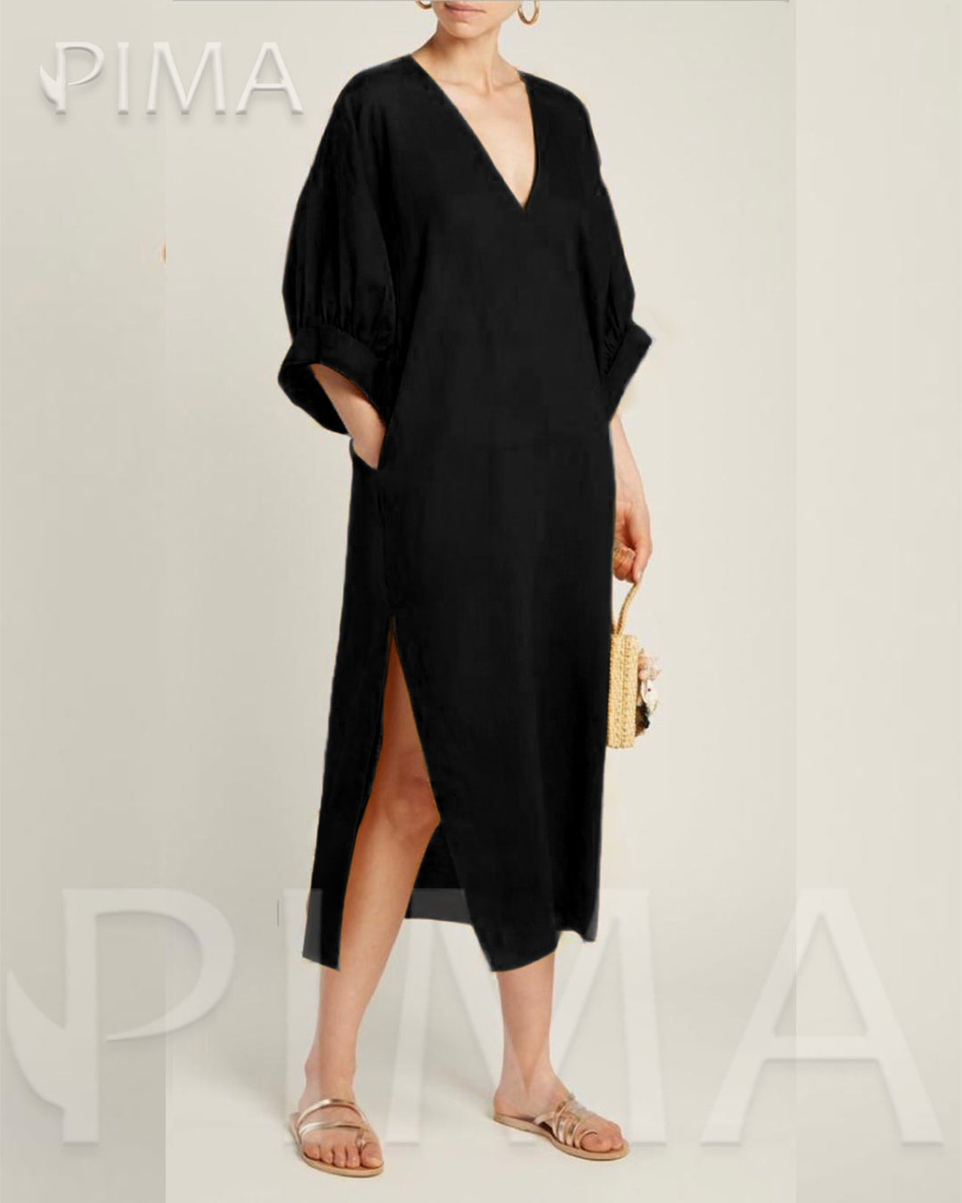 Linen Summer Dress In Black