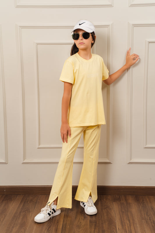 Girls Split Hem Flare Set l Yellow