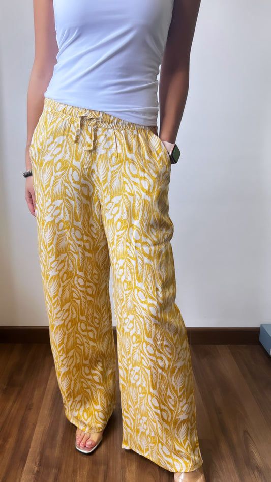 Yellow Printed Viscose Pants