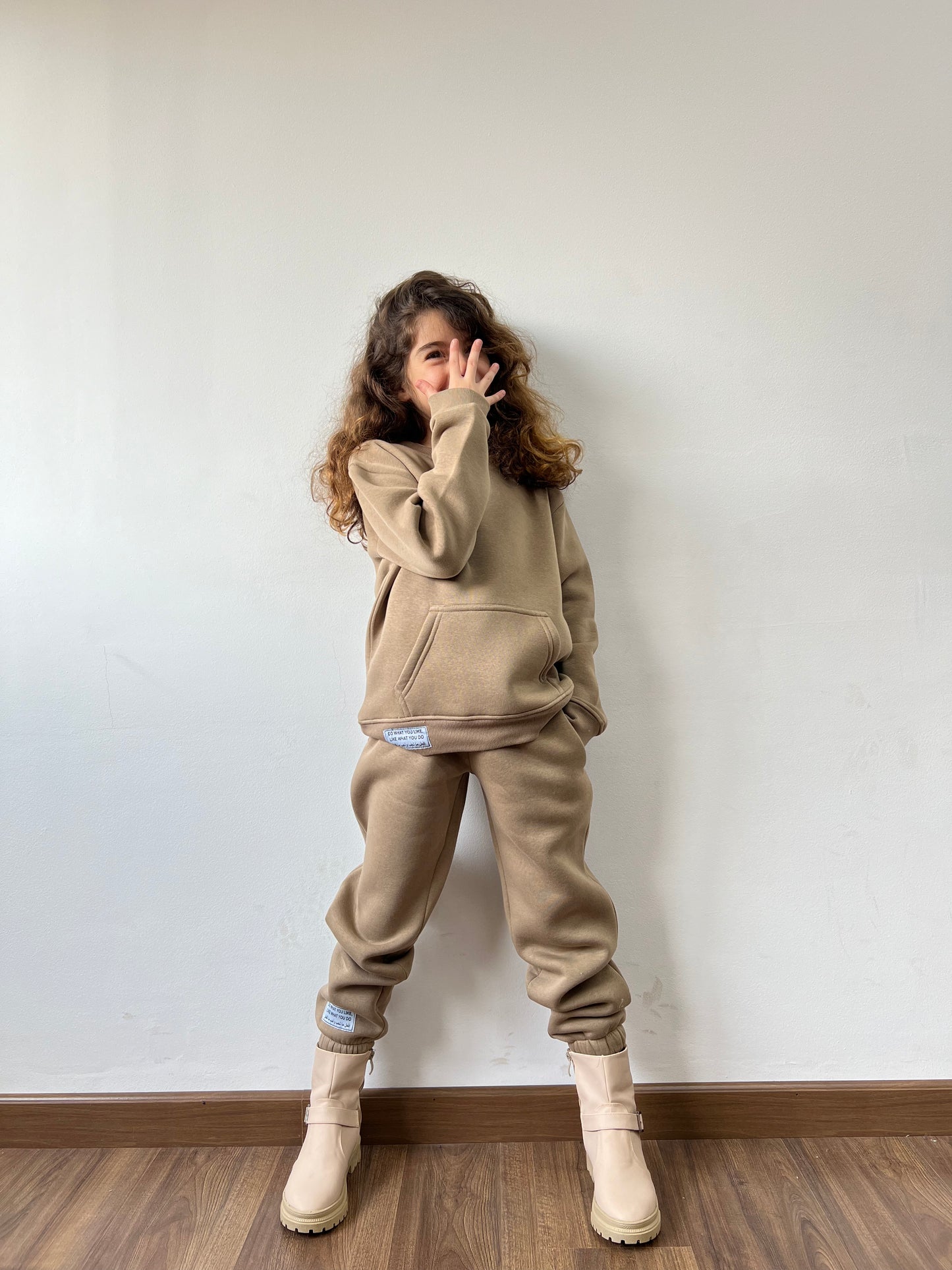 Patched Sweatshirt Set In cafe