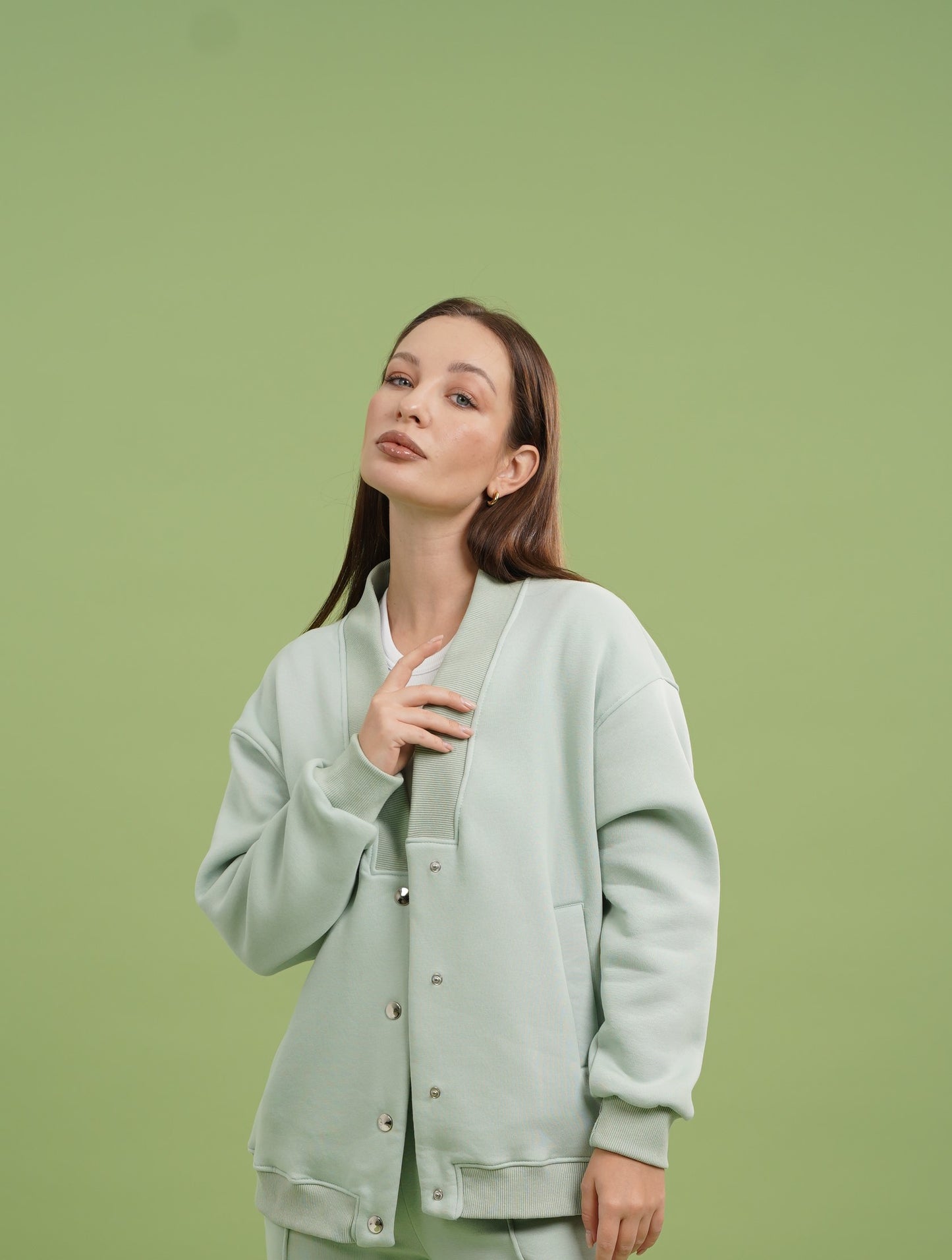 Dropped Shoulder Button Jacket | Mint Green