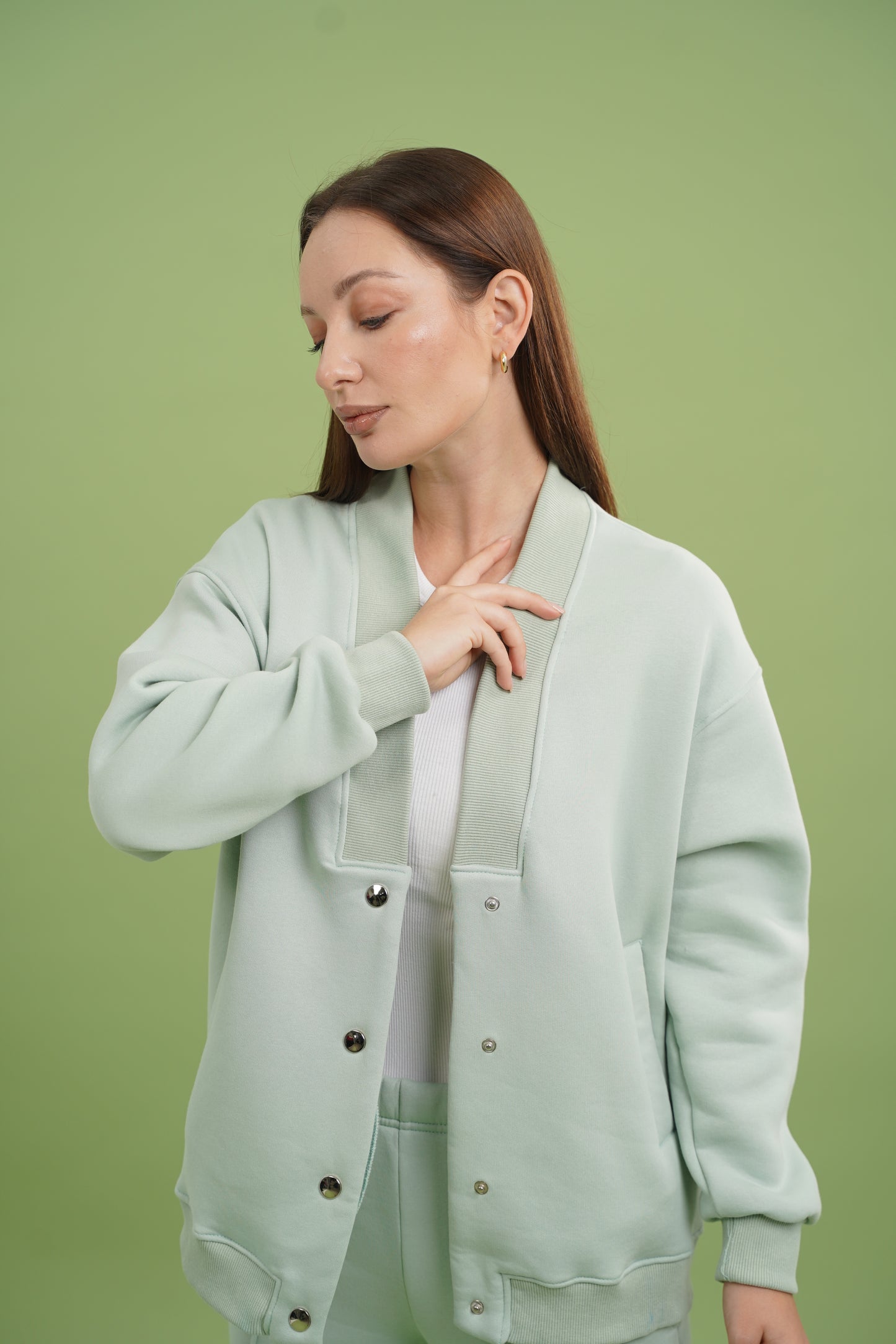 Dropped Shoulder Button Jacket | Mint Green