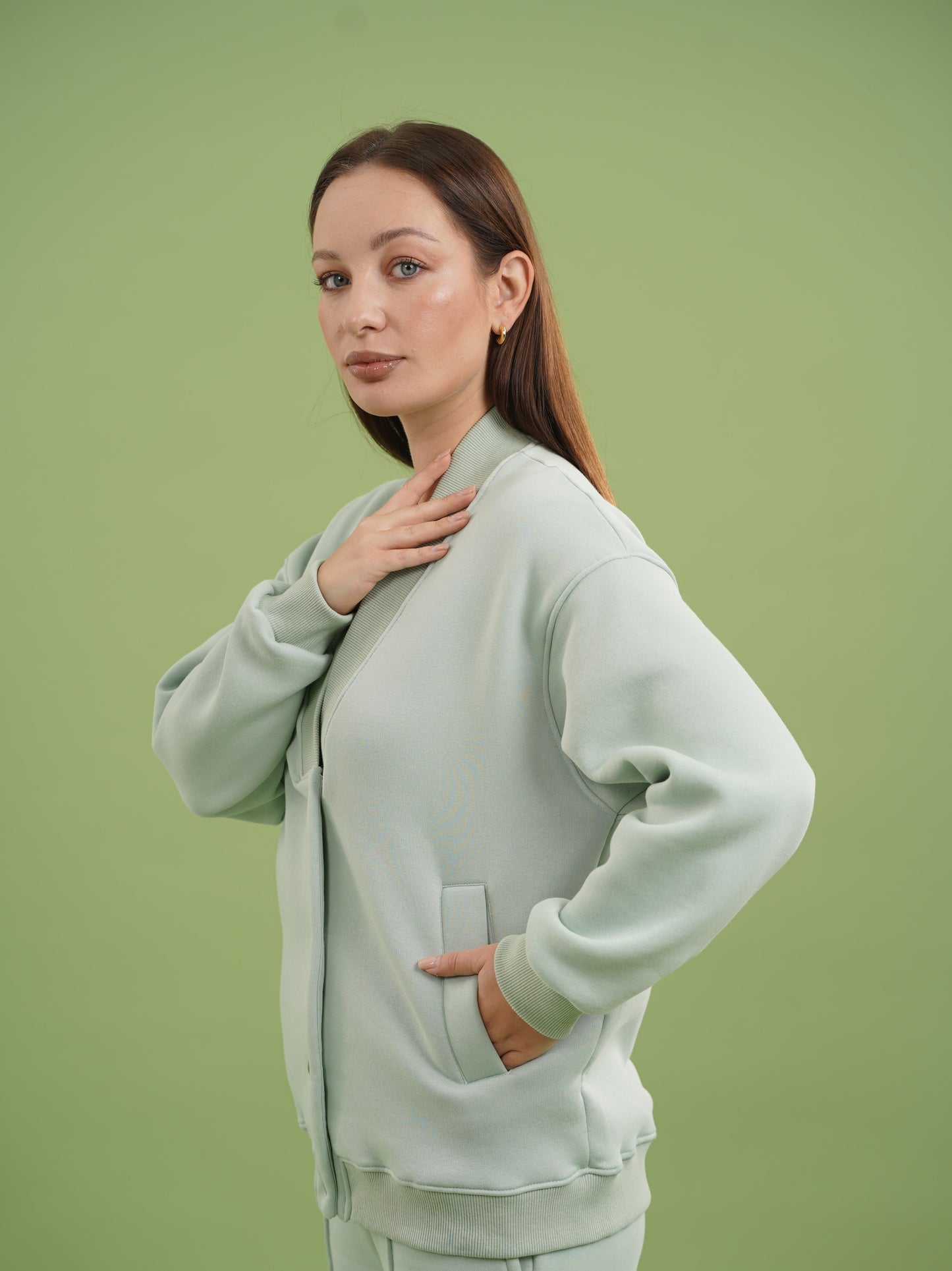 Dropped Shoulder Button Jacket | Mint Green