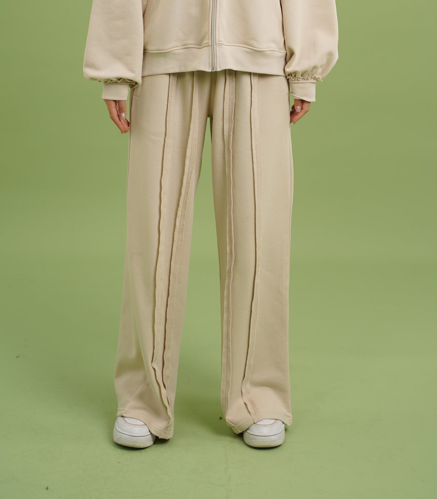 Raw Edge Pants In Stone Beige