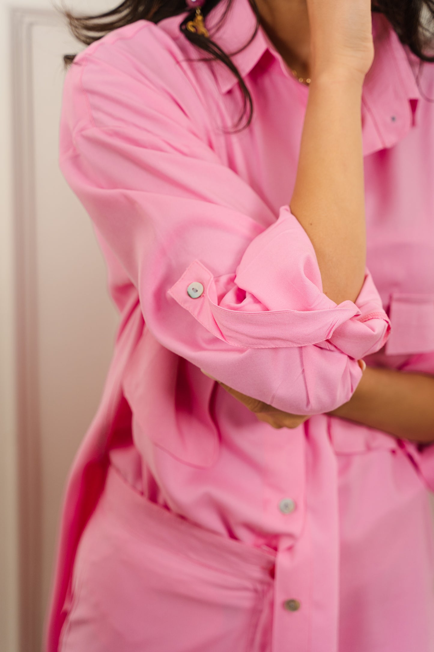 Flowy Shirt Set In Pink