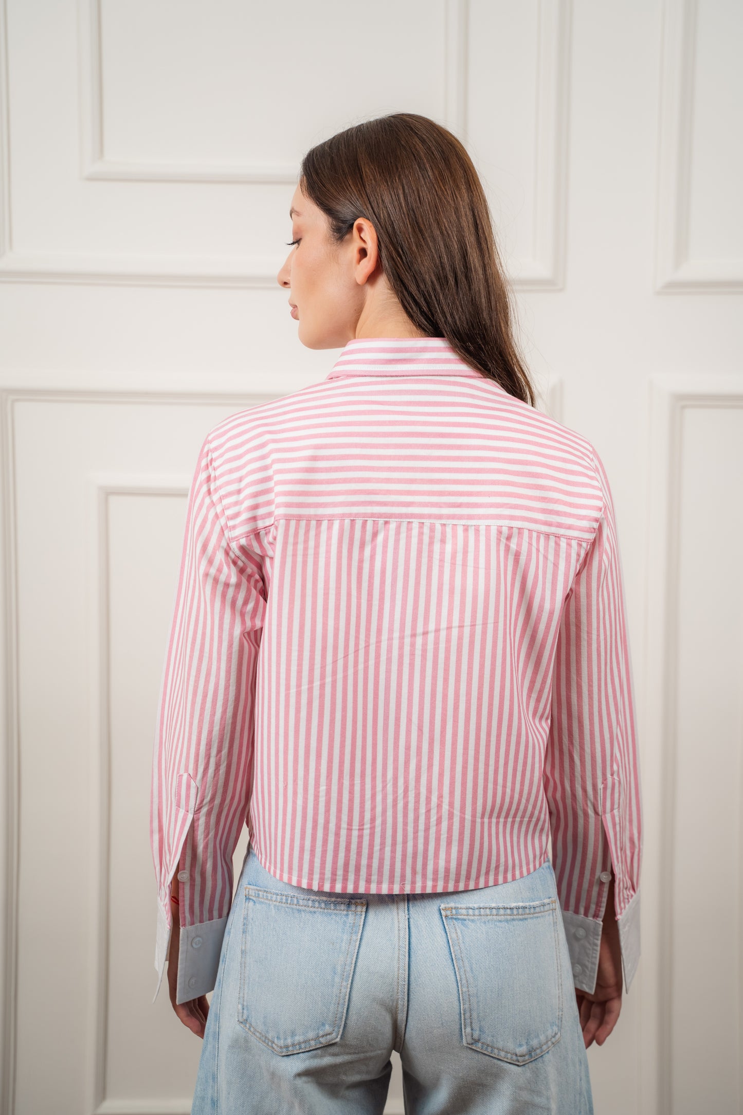 Striped Cropped Shirt In Pink