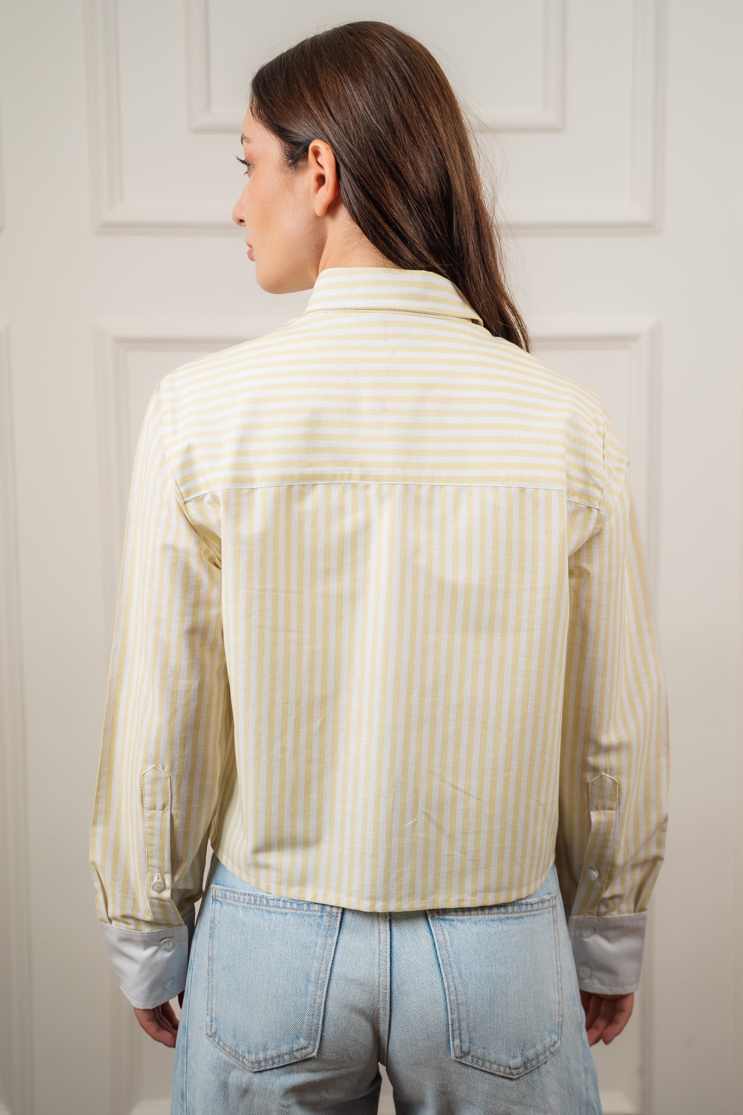 Striped Cropped Shirt In Yellow