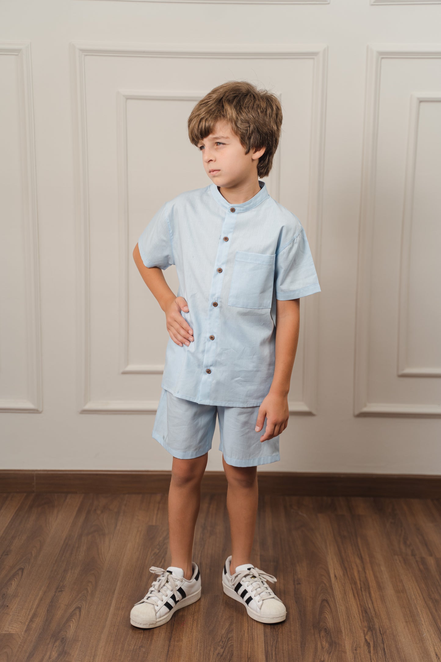 Boys Poplin Shorts Set l Baby-Blue