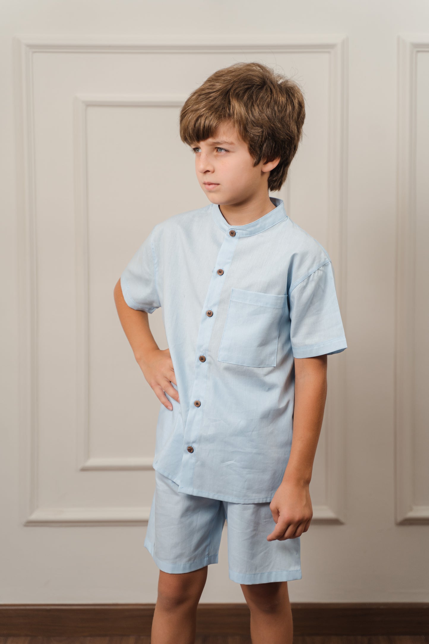 Boys Poplin Shorts Set l Baby-Blue