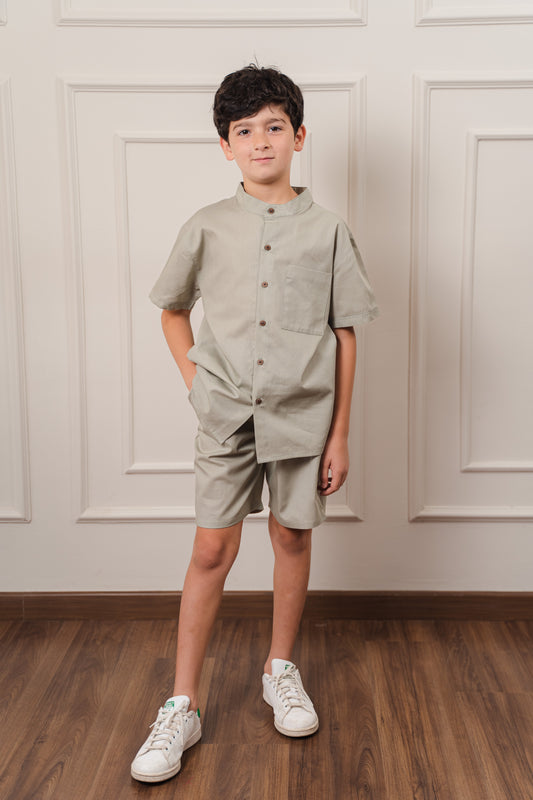 Boys Poplin Shorts Set l Dark-Mint