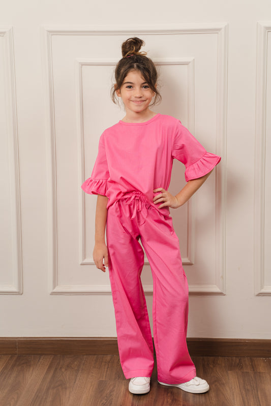 Girls Poplin Set In Pink