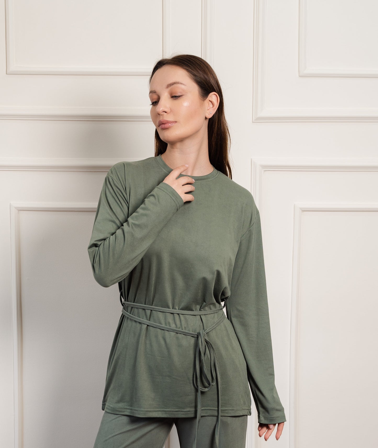 Long Sleeves Victoria Cotton Top | Olive