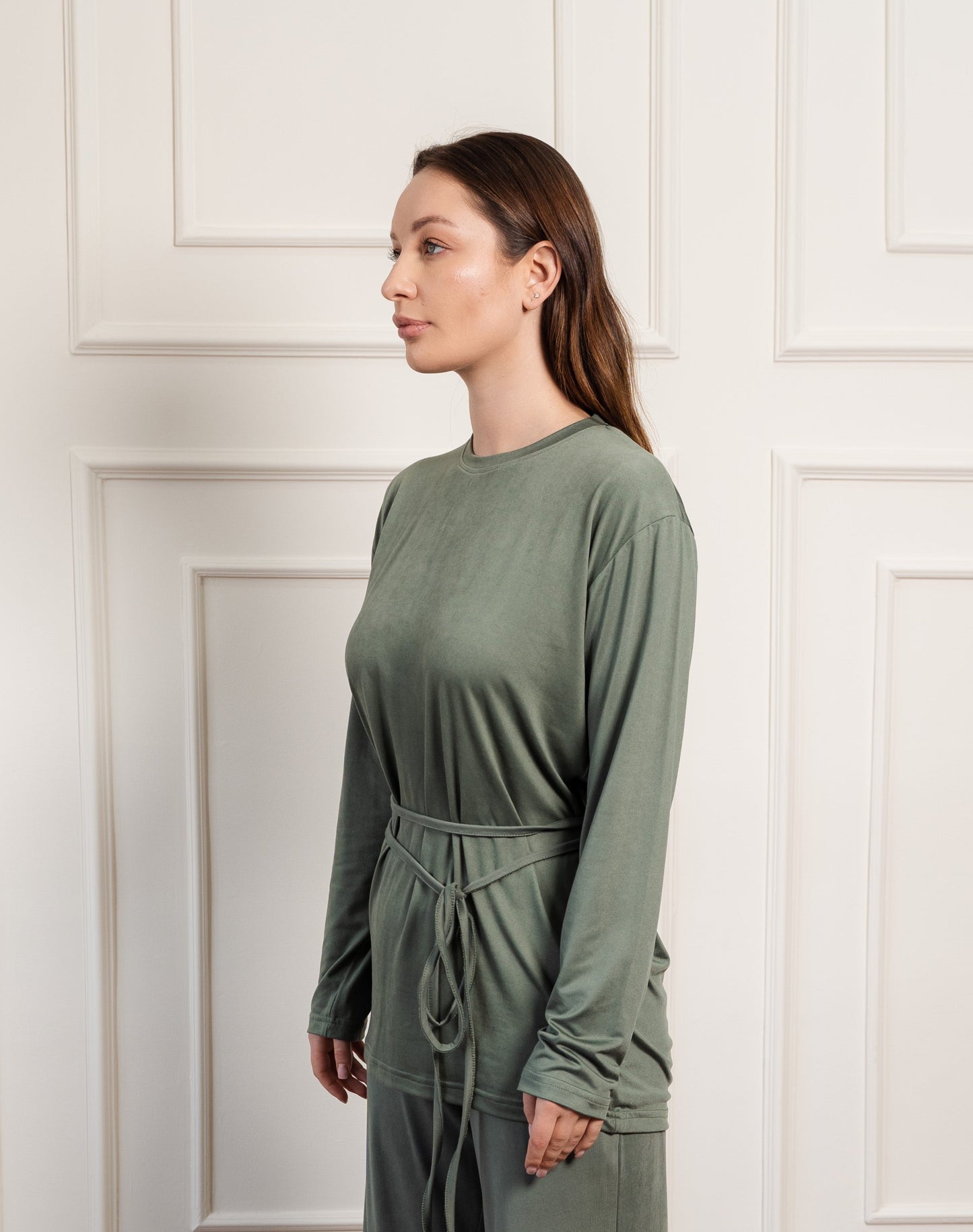 Long Sleeves Victoria Cotton Top | Olive