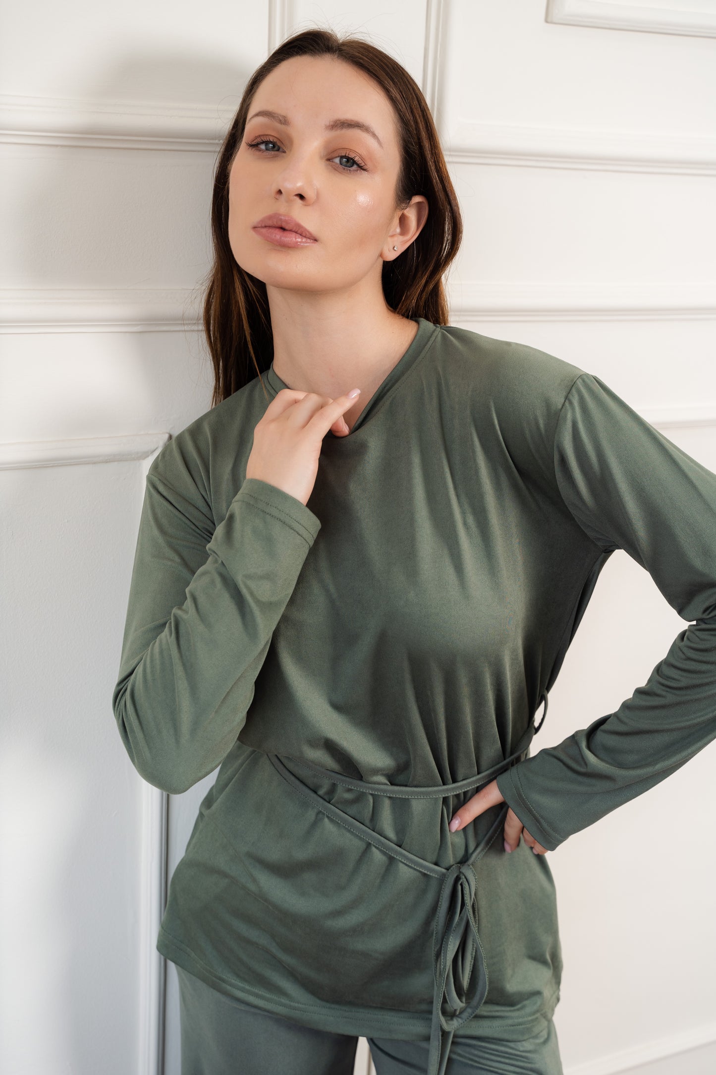 Long Sleeves Victoria Cotton Top | Olive