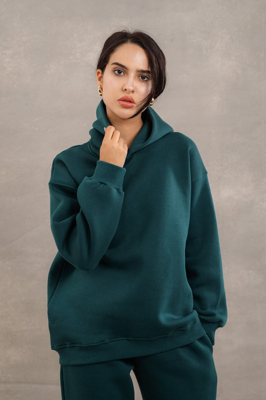 Basic Fleece Hoodie In Teal