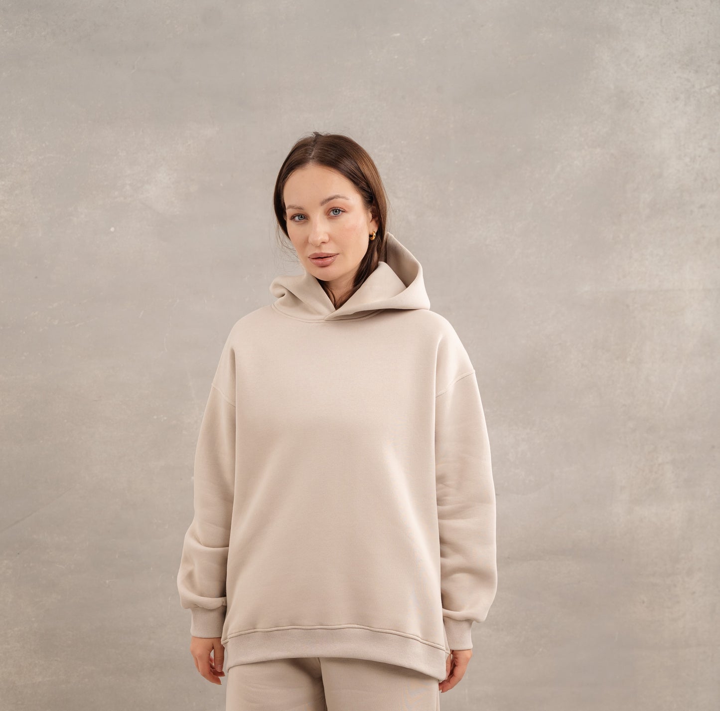 Basic Fleece Hoodie In Beige