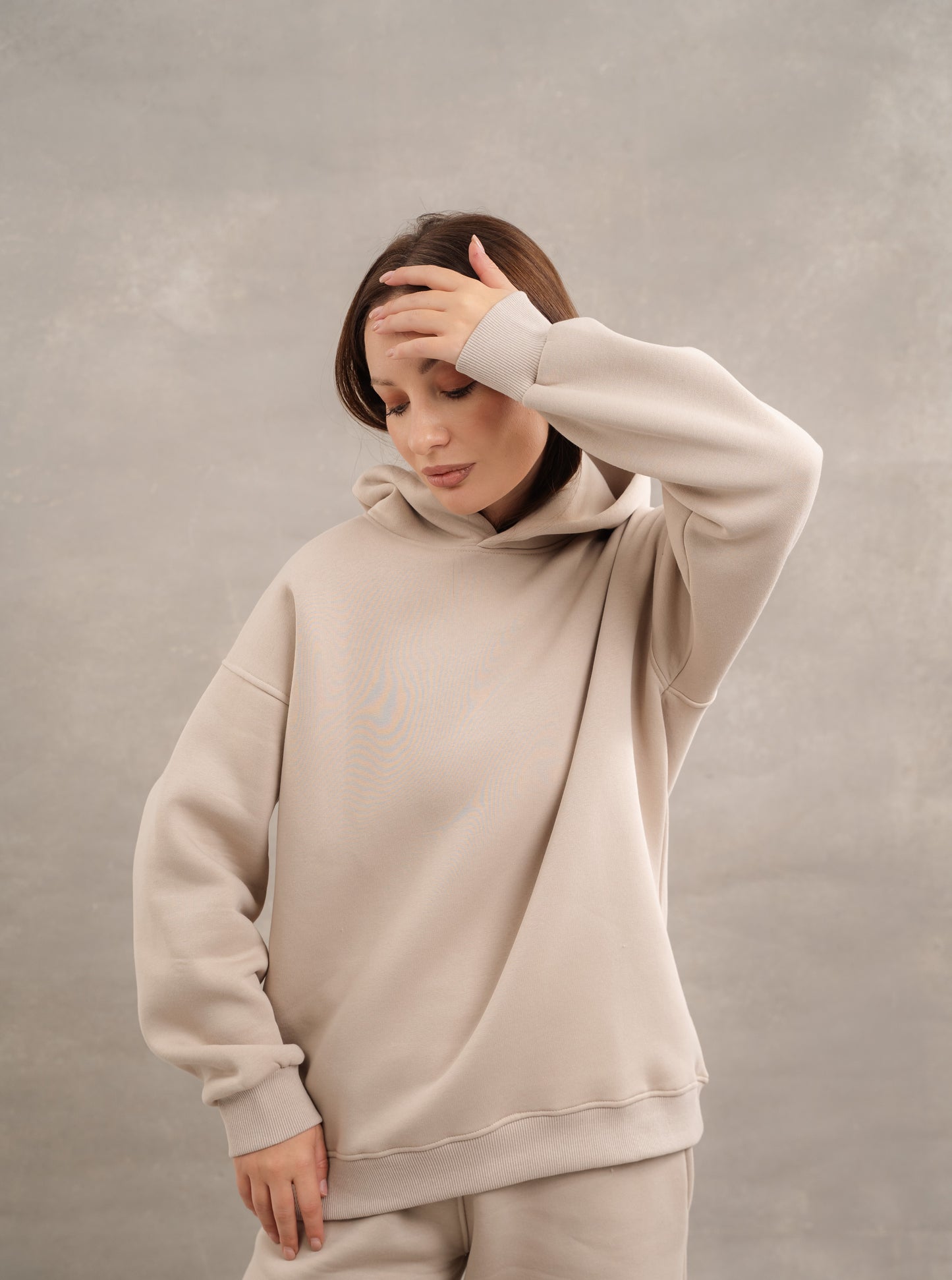 Basic Fleece Hoodie In Beige