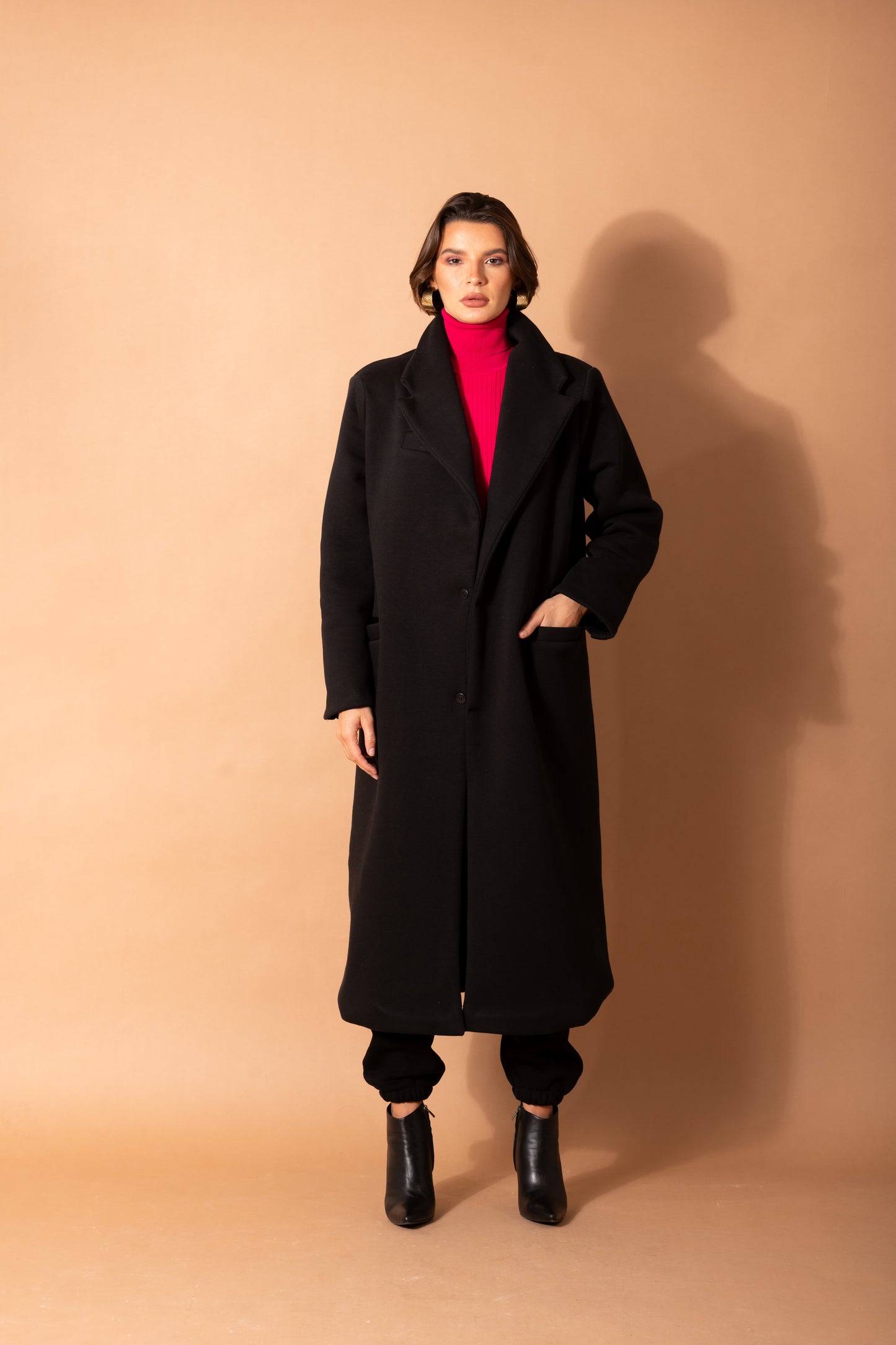 Long Fleece Coat In Black