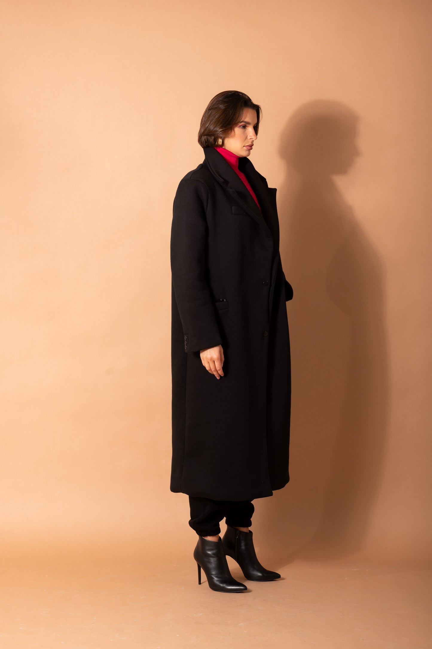 Long Fleece Coat In Black