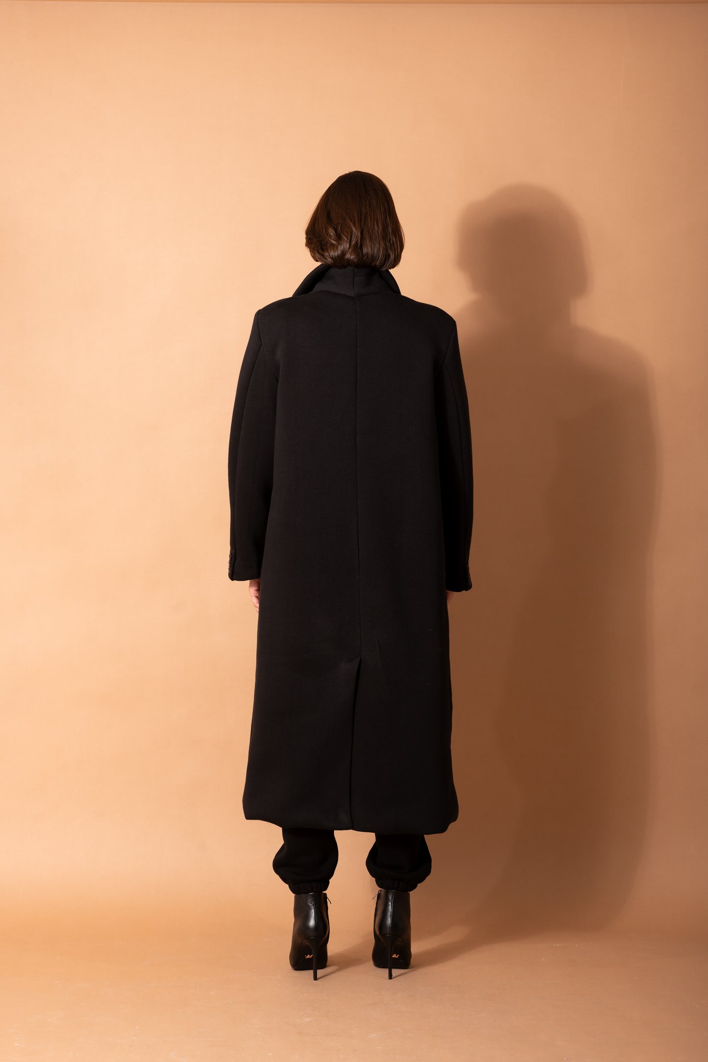 Long Fleece Coat In Black