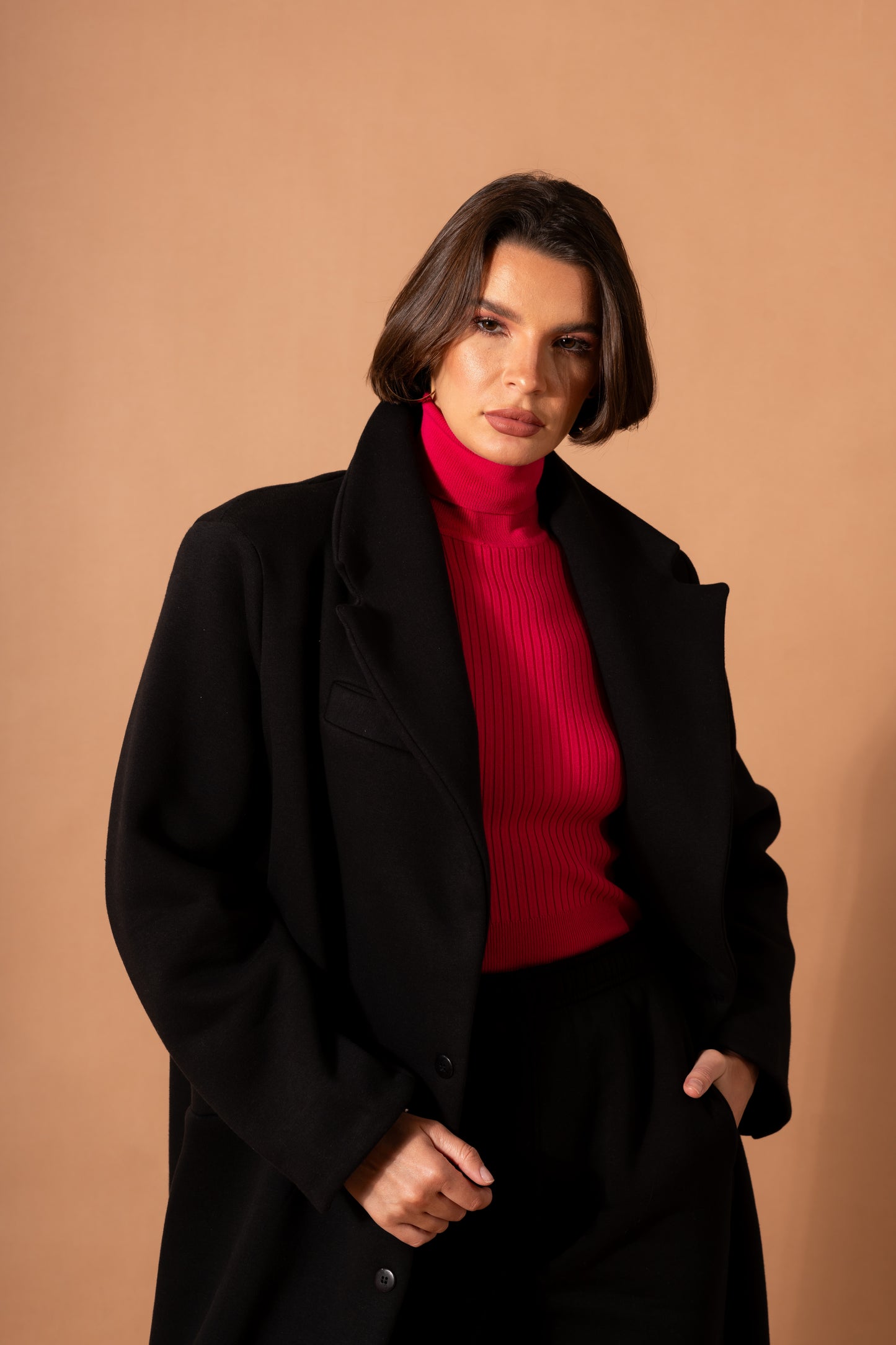 Long Fleece Coat In Black