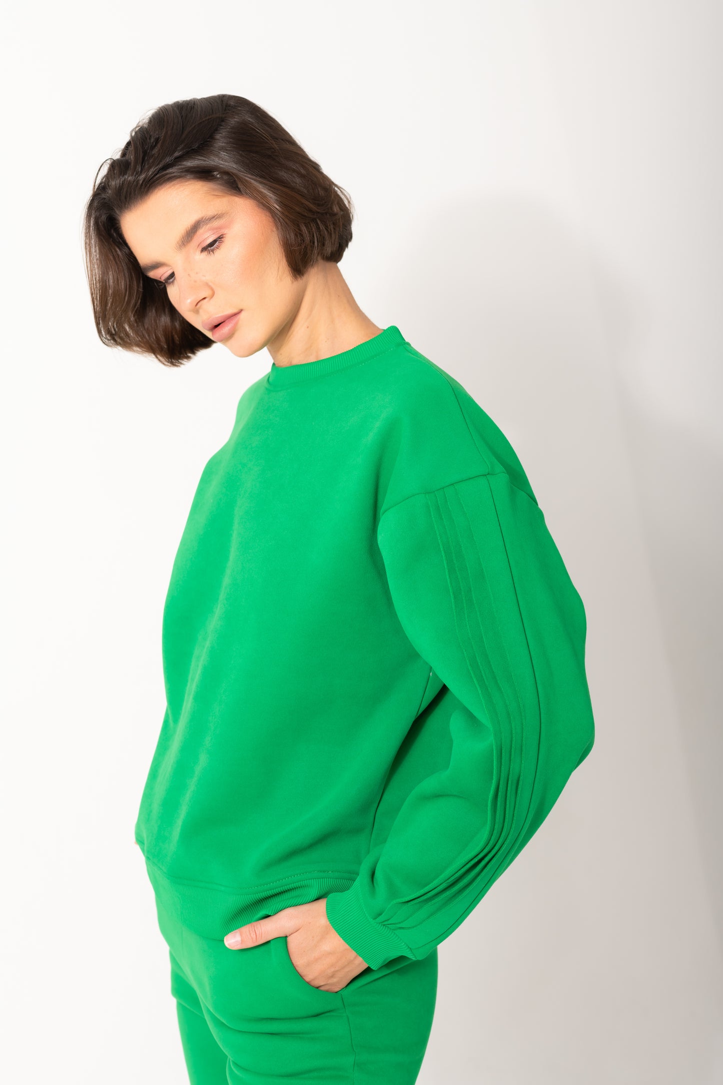 Ruffled Sleeves hoodie In Green