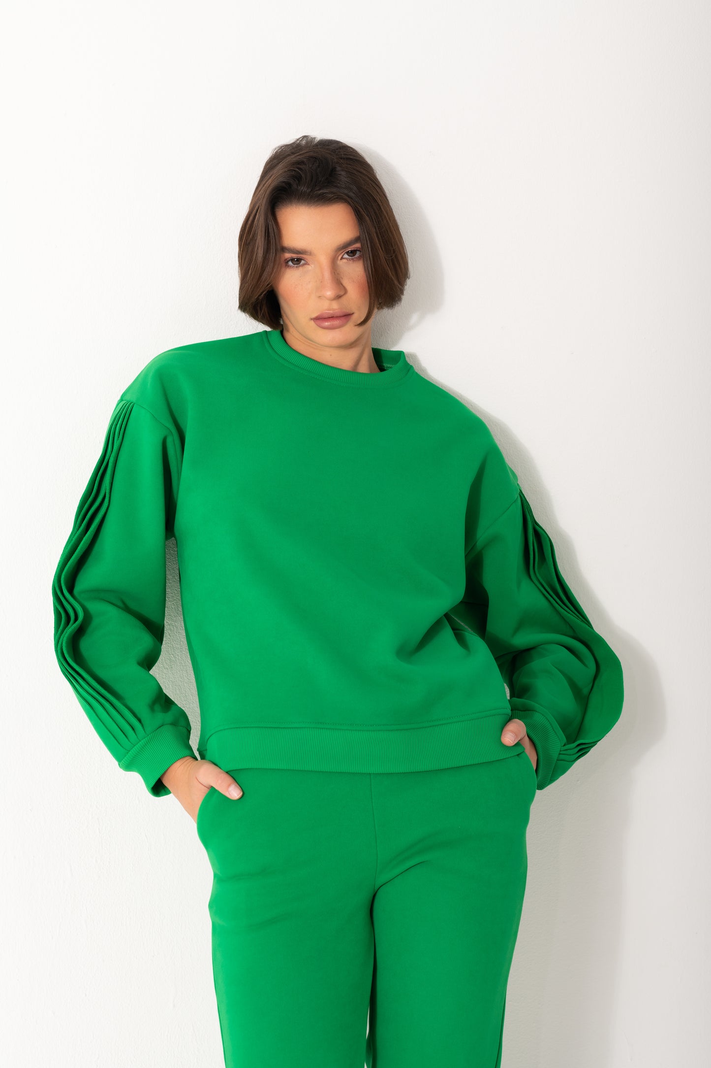 Ruffled Sleeves Tracksuit In Green