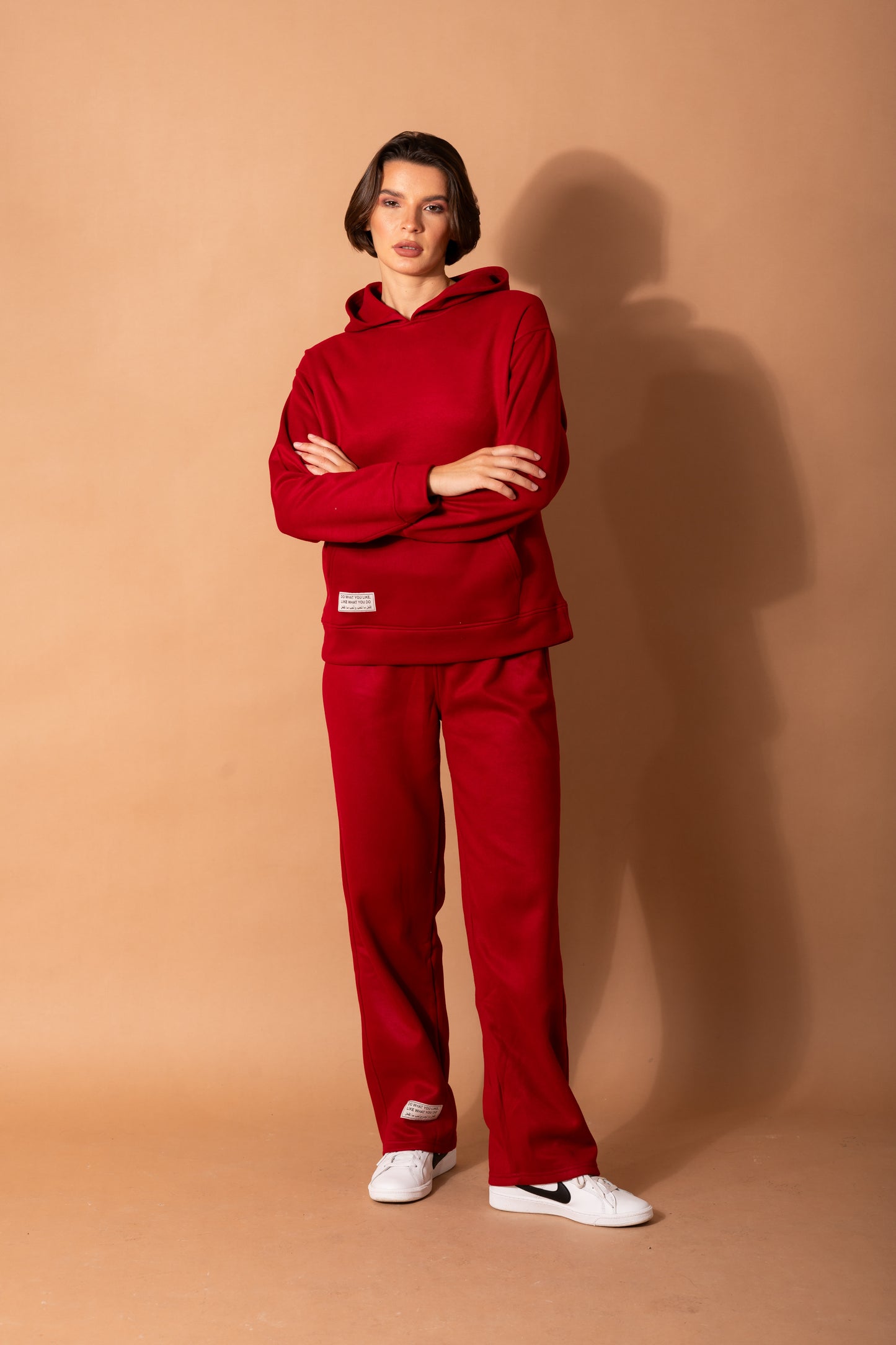 Wide-Leg Fleece Set In Dark Red