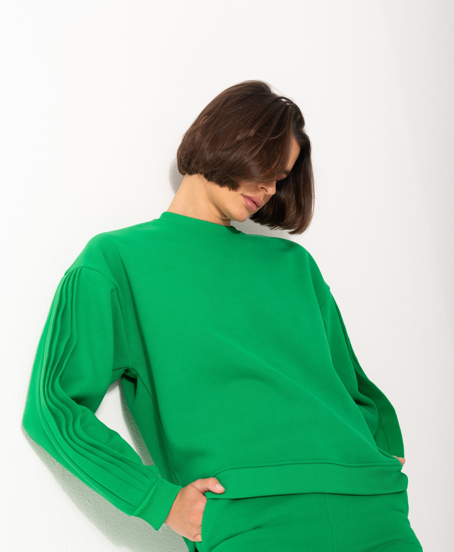 Ruffled Sleeves hoodie In Green