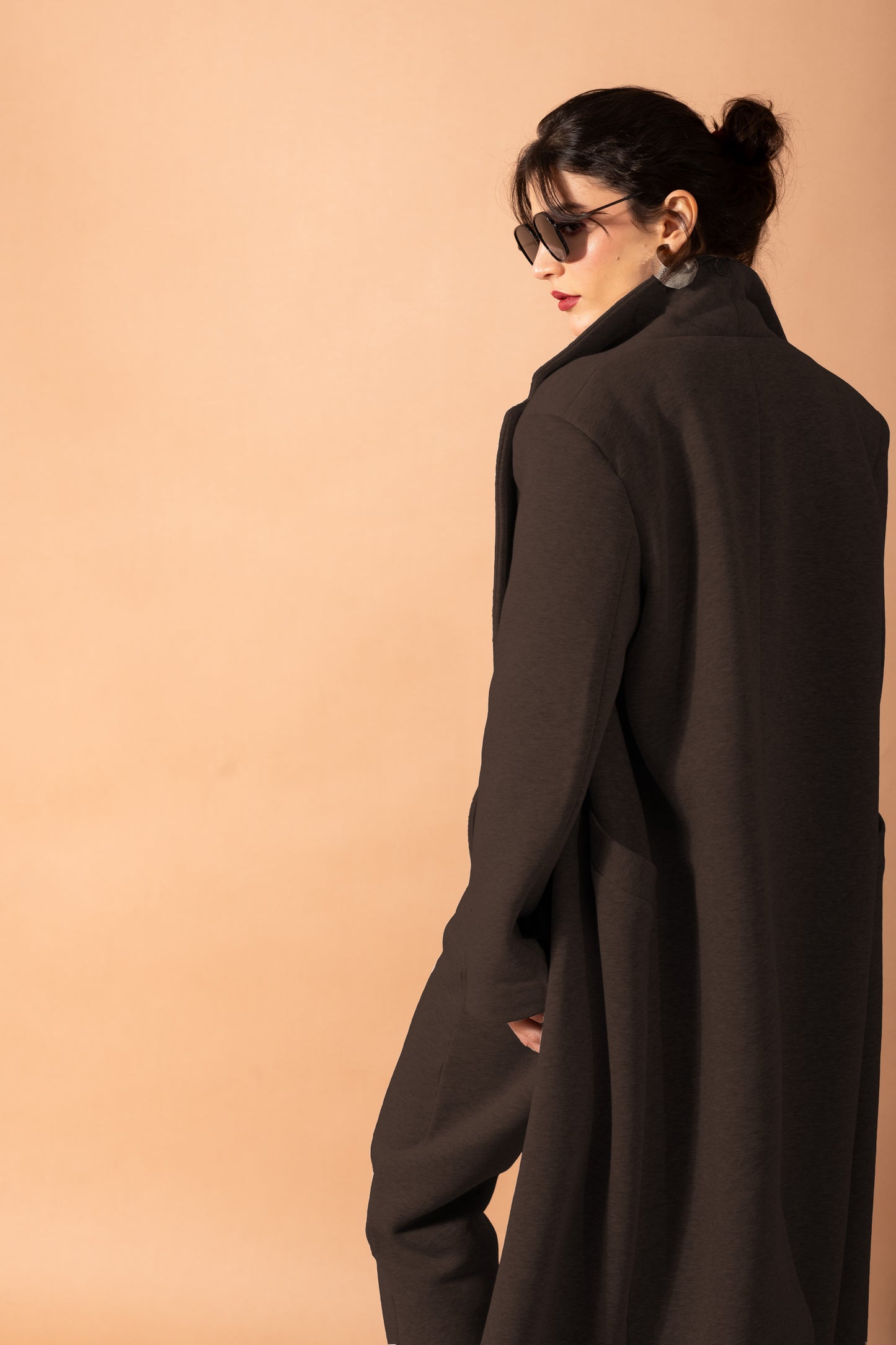 Long Fleece Coat In Dark-Brown