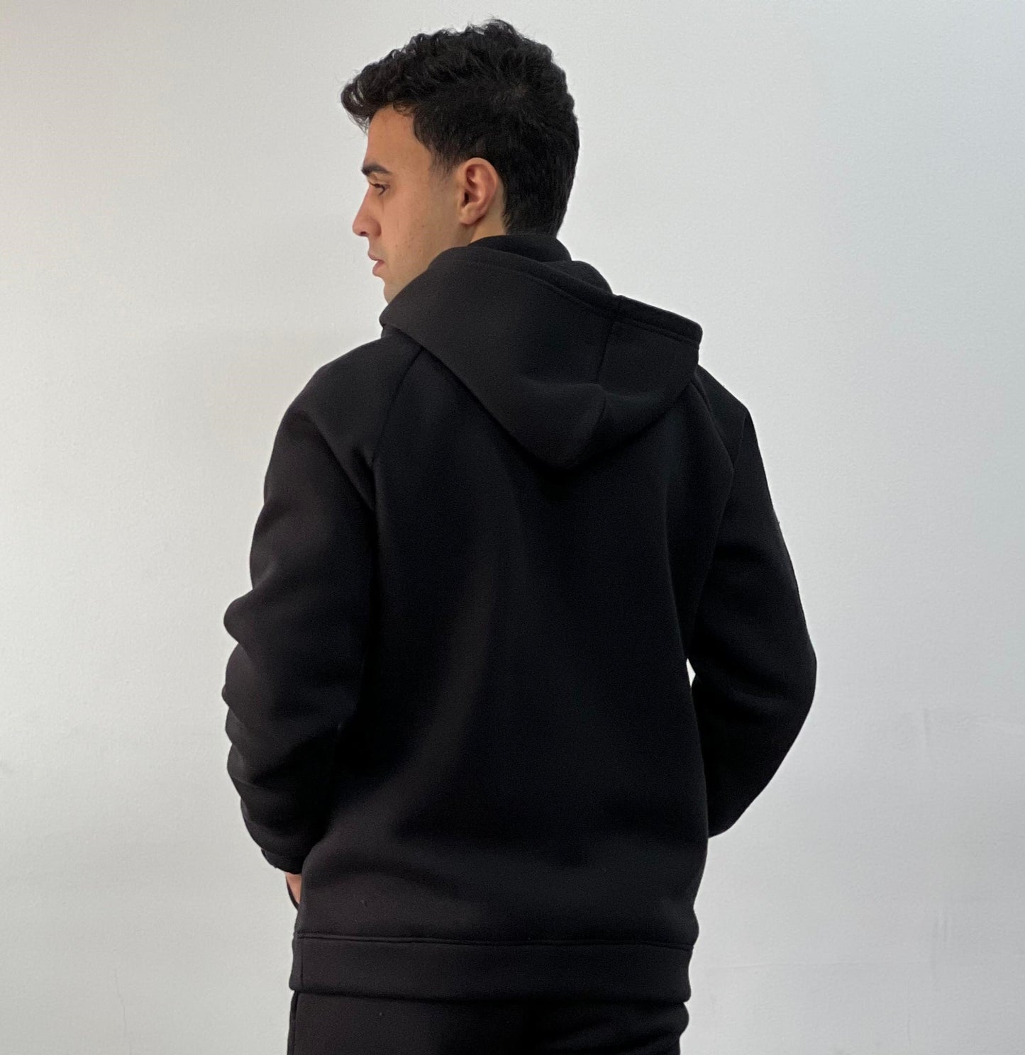 High Neck Zipper Hoodie In Black