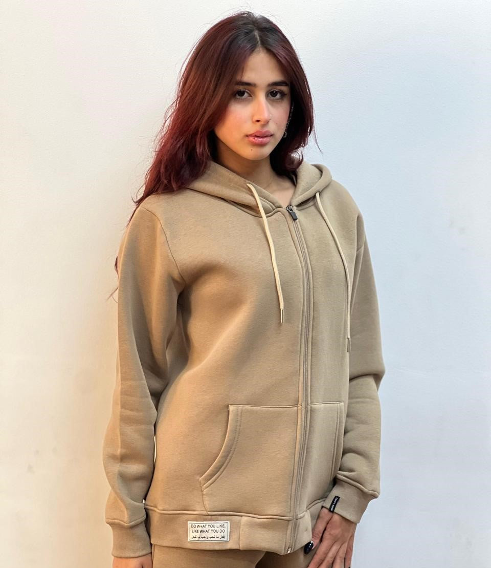 Hooded jacket in fleece | Beige